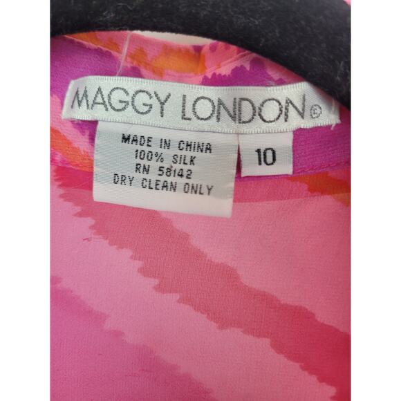 Maggy London Womens 100% Silk Crop Tie Abstract Blouse Preppy Clueless Y2K  10 - Picture 4 of 5
